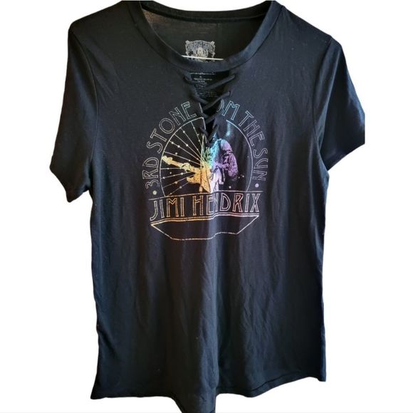 Purple Haze Tops - 𝅺JIMI Hendrix  “3rd Stone From The Sun” 2017 Black Shirt with Front Lacing